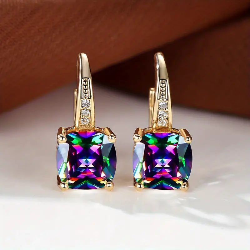 Brincos de Argola de Pedra Mística Elegante em Ouro