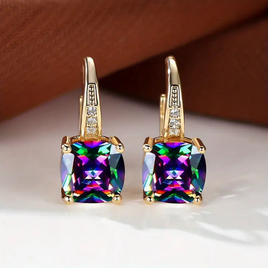 Brincos de Argola de Pedra Mística Elegante em Ouro
