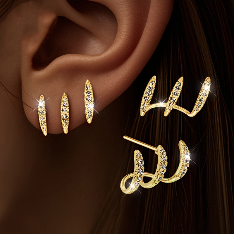 Brincos Elegantes com Strass em Três Garras