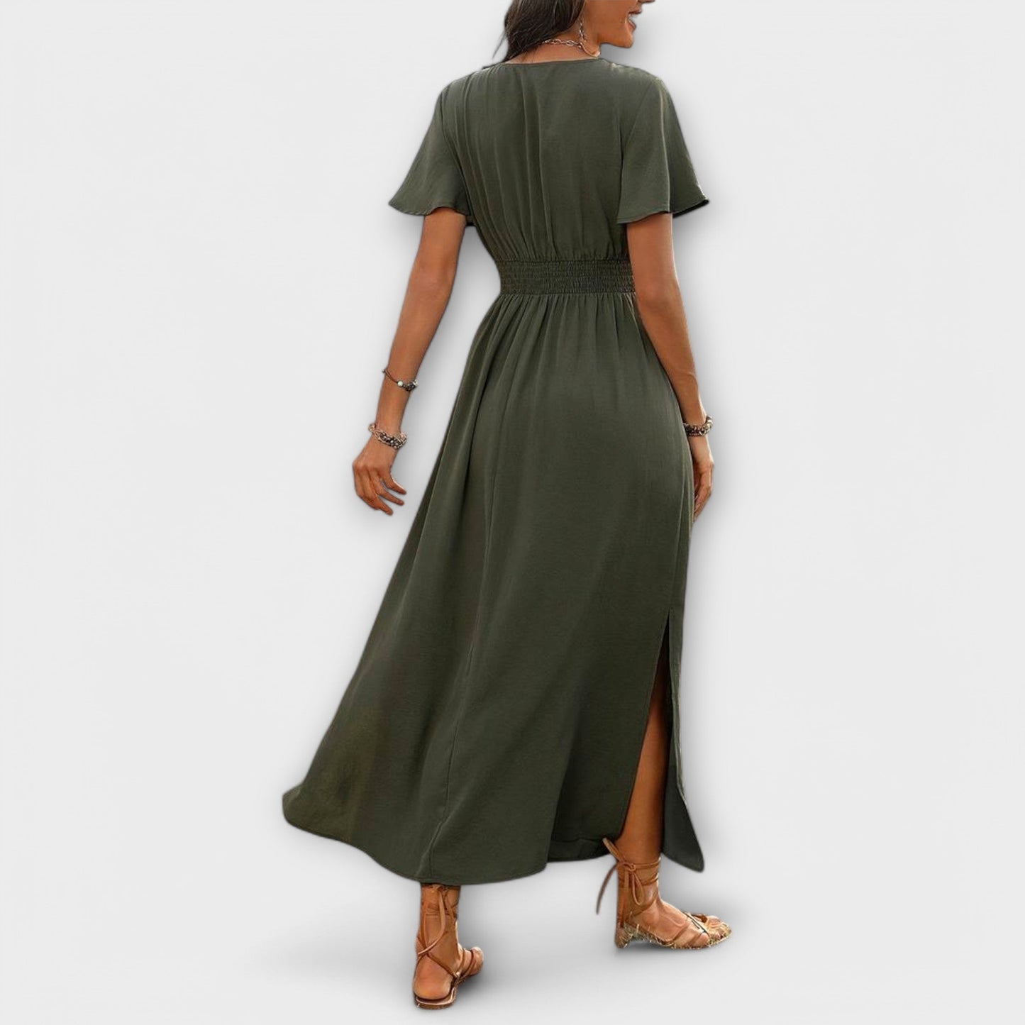 Heather - Vestido Boho Elegante com Decote em V e Mangas Longas
