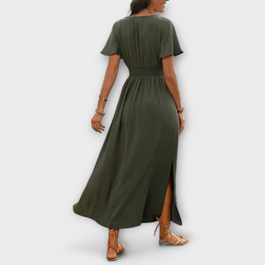 Heather - Vestido Boho Elegante com Decote em V e Mangas Longas