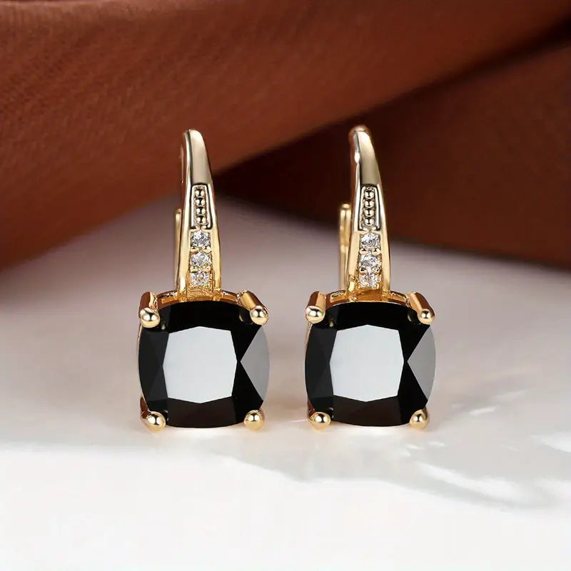 Brincos de Argola de Pedra Mística Elegante em Ouro