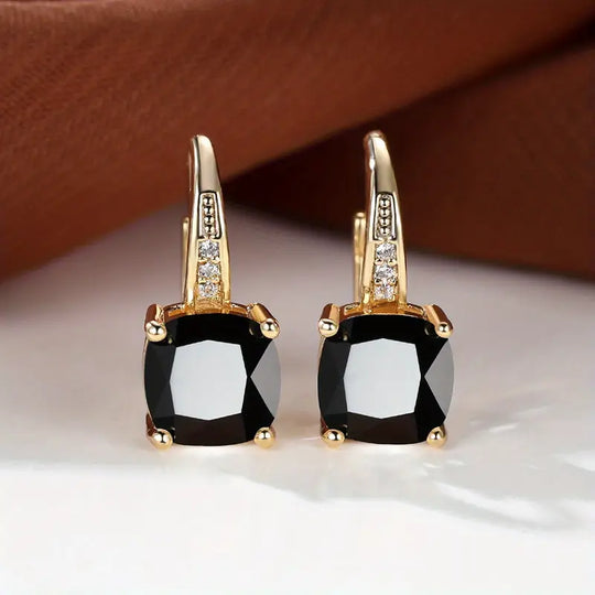 Brincos de Argola de Pedra Mística Elegante em Ouro