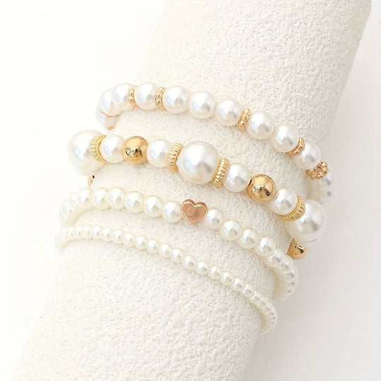 Conjunto de Pulseiras de Coração de Pérola Elegante
