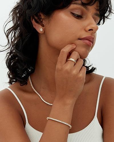 Bracelete de Tênis Clássico Elegante em Ouro