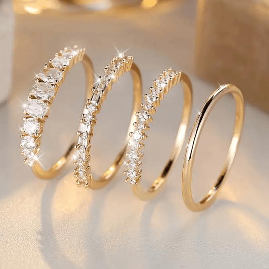 Anéis empilhados de zircônia dourada 14k