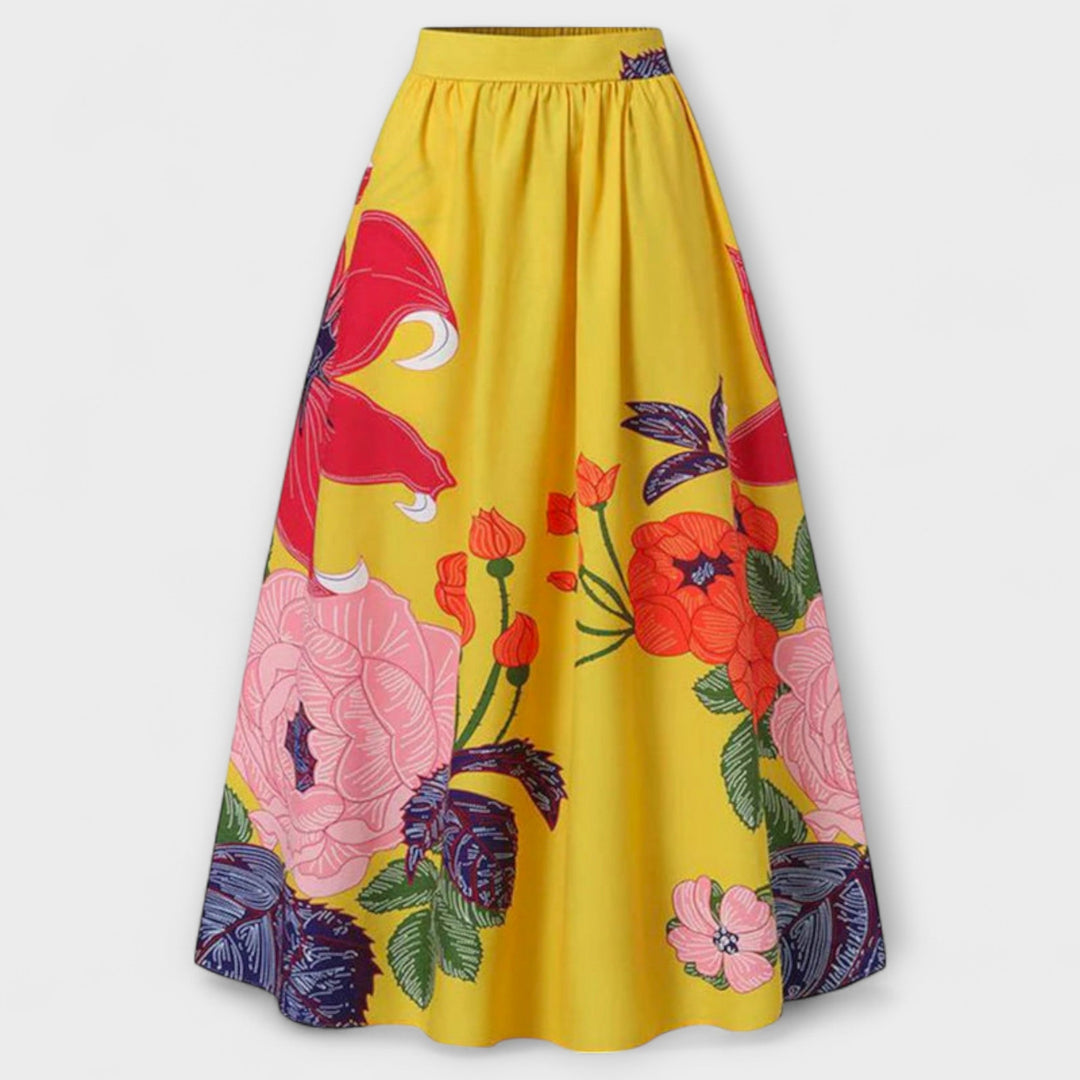 Ysolda - Saia Floral de Cintura Alta