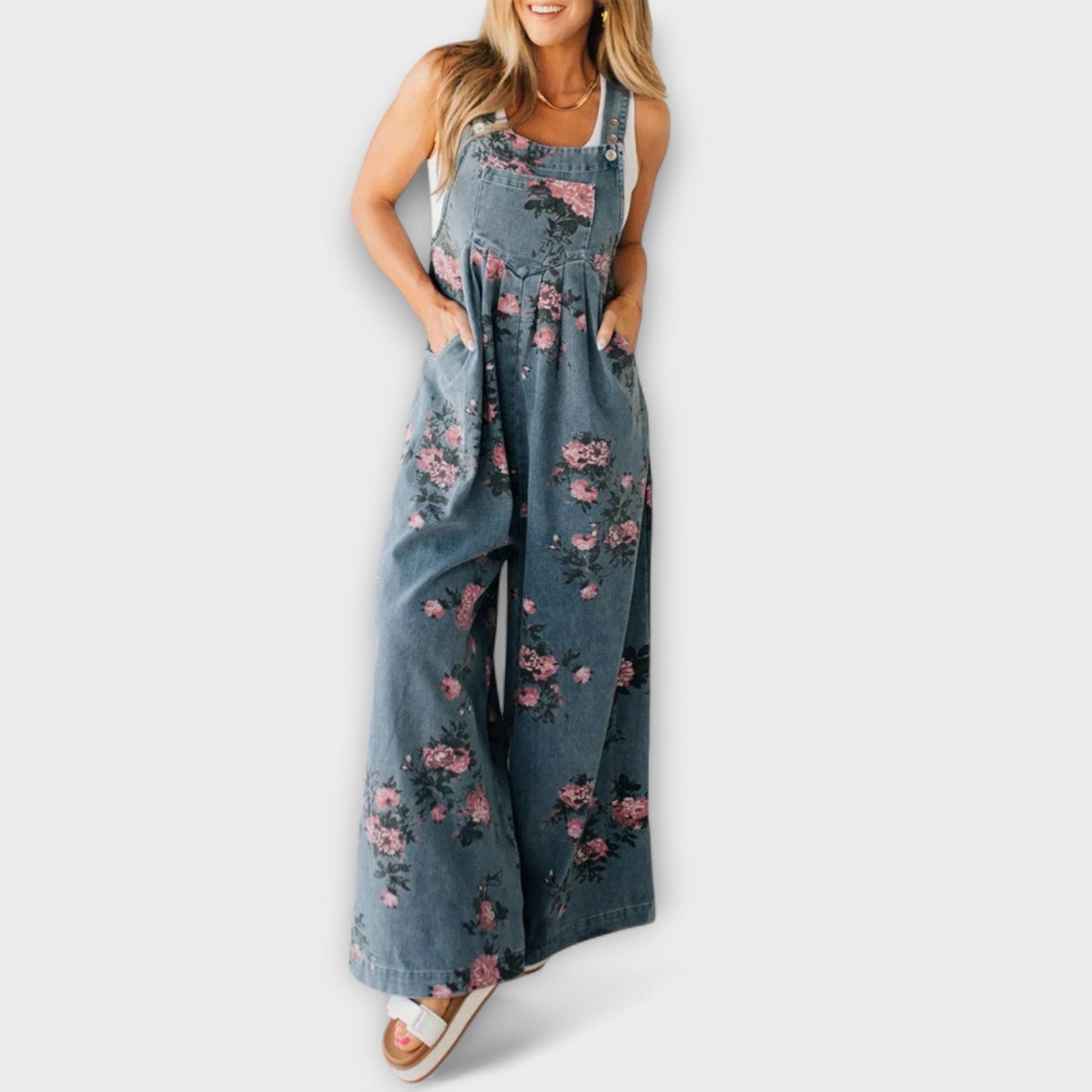 Bethany - Macacão Jeans Estampado Floral
