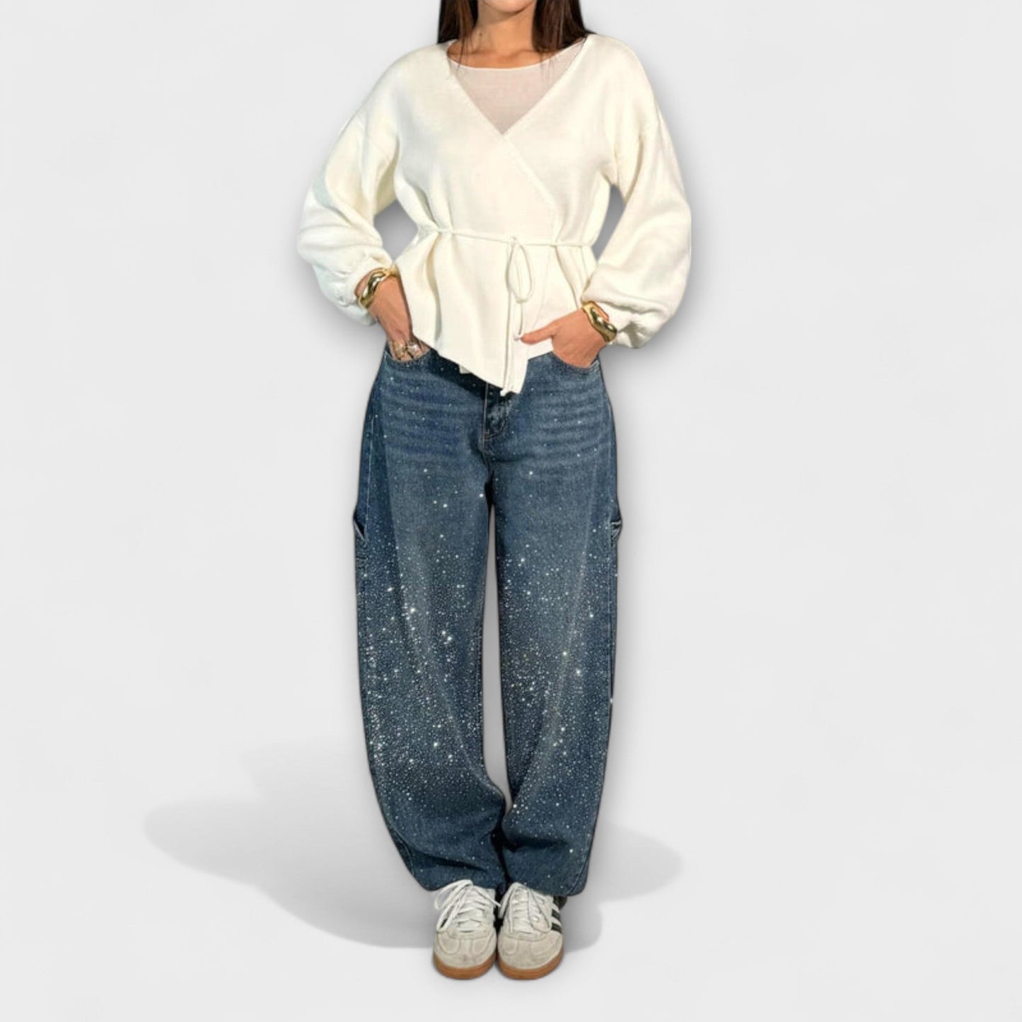 Fable - Jeans Denim Brilho no Estilo Balloon Carpenter