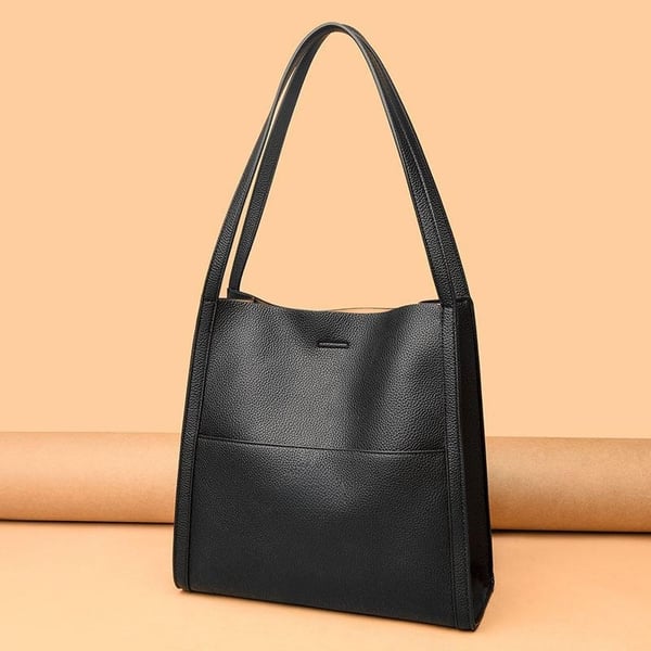 Bolsa de ombro simples em couro genuíno de cor sólida