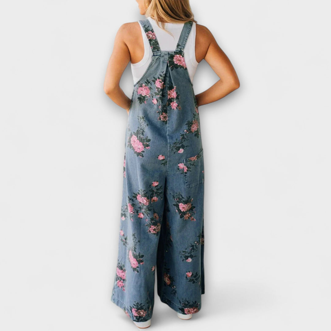 Bethany - Macacão Jeans Estampado Floral