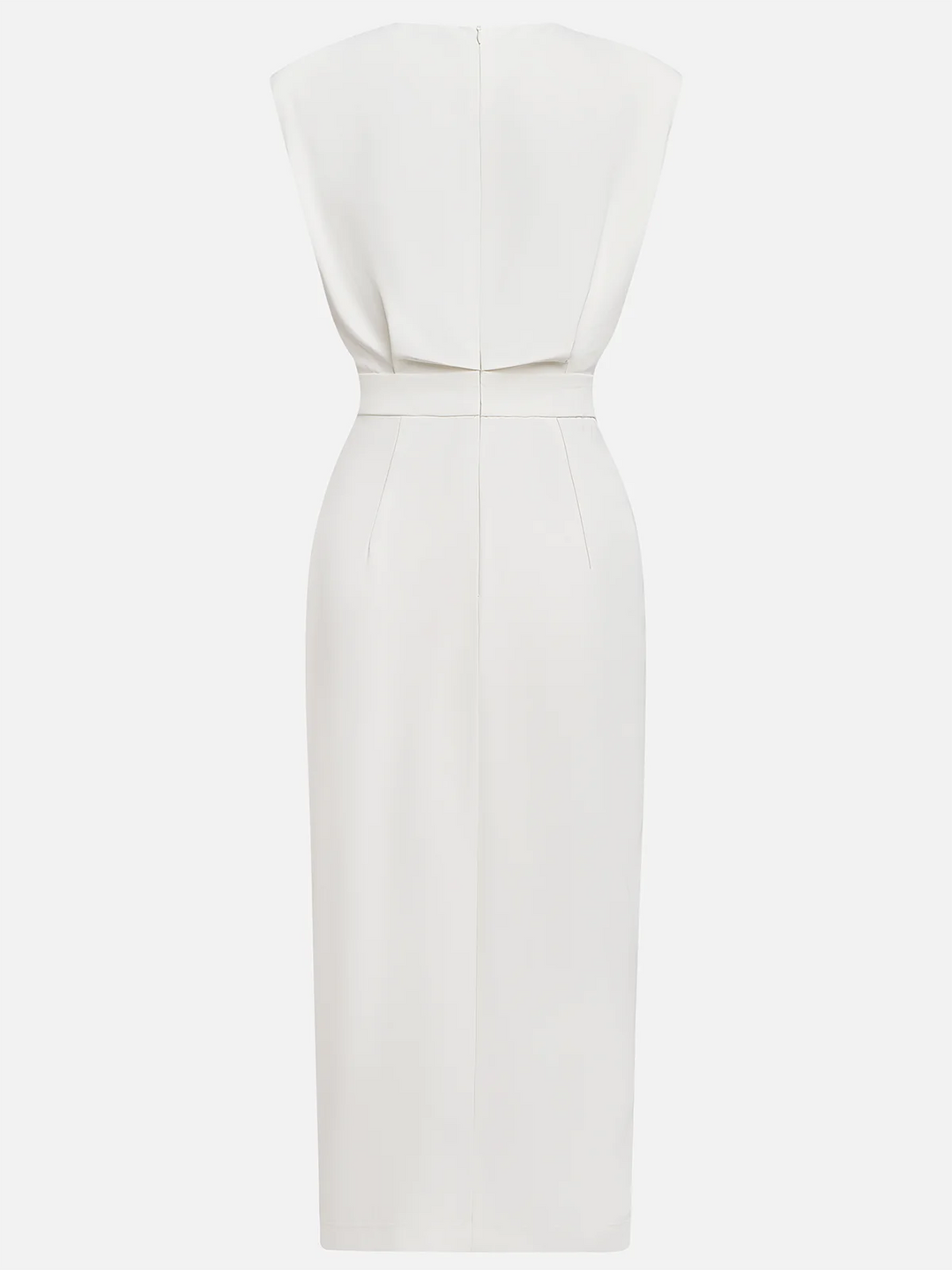 Malene™ | Vestido Midi Sólido com Fenda e Decote Redondo