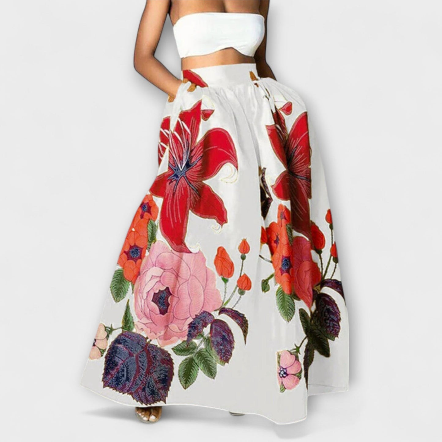 Ysolda - Saia Floral de Cintura Alta