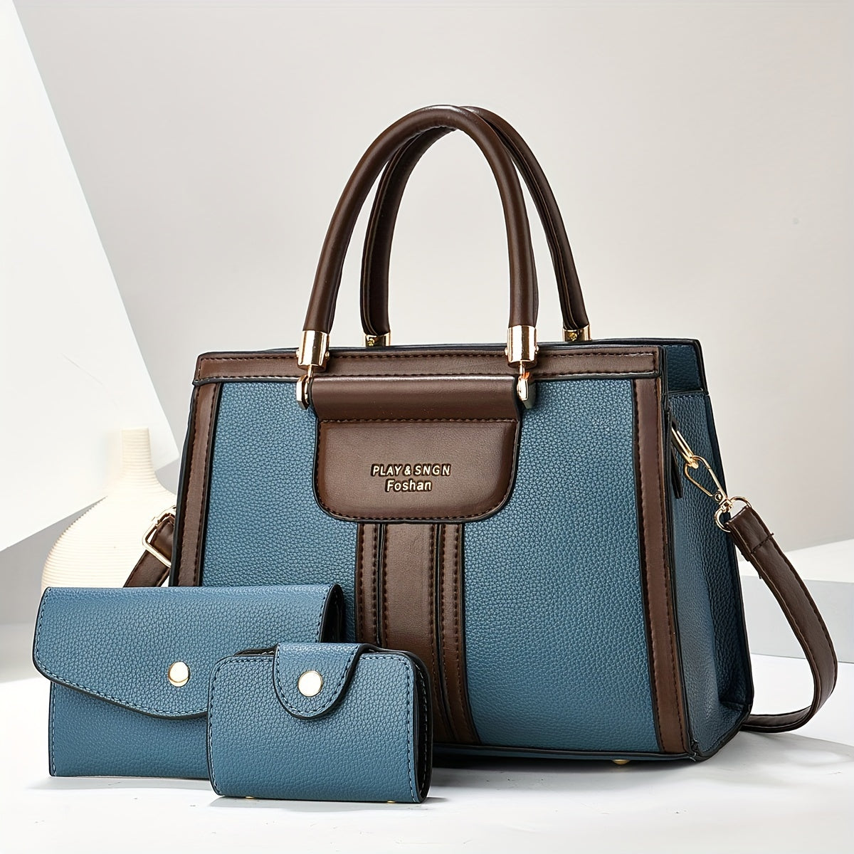 Luna - Conjunto de Bolsa de Couro Elegante com 3 Peças
