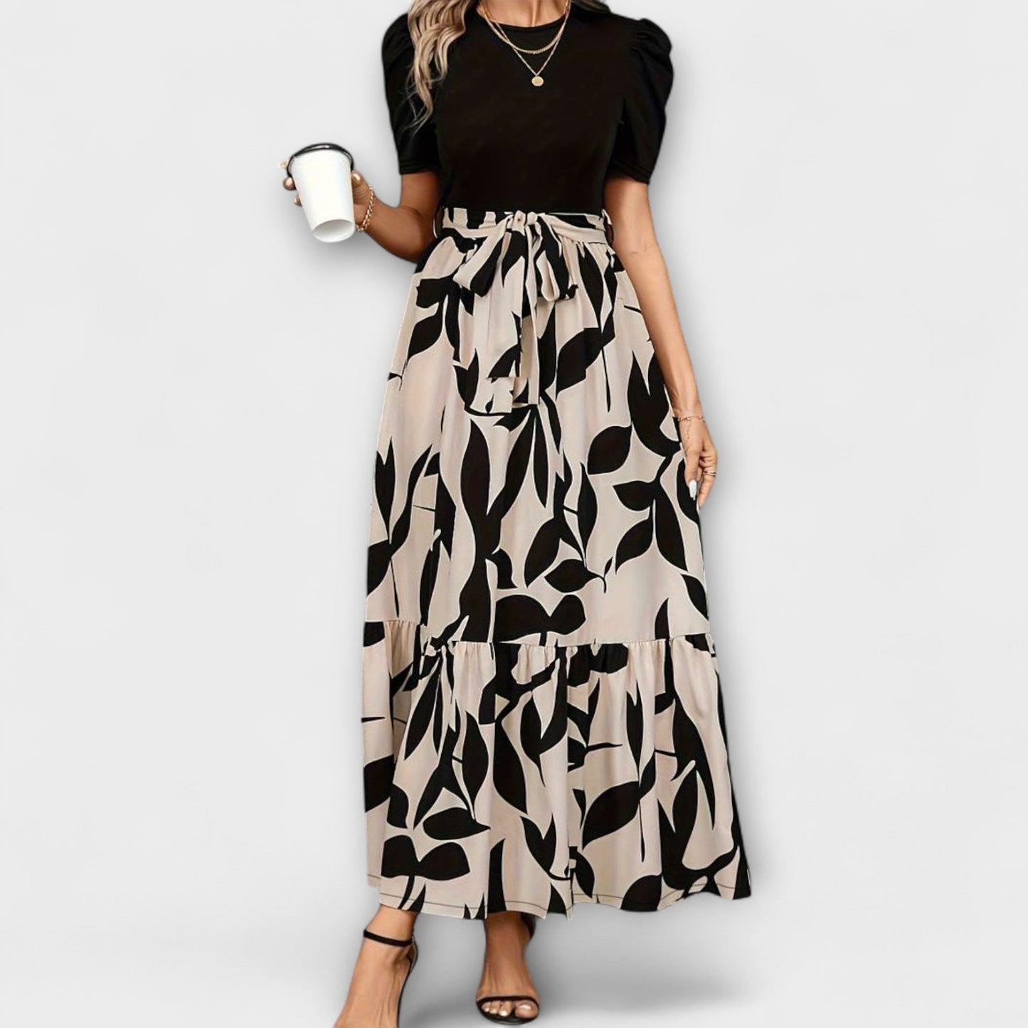 Luna - Vestido de verão com estampa floral e decote redondo