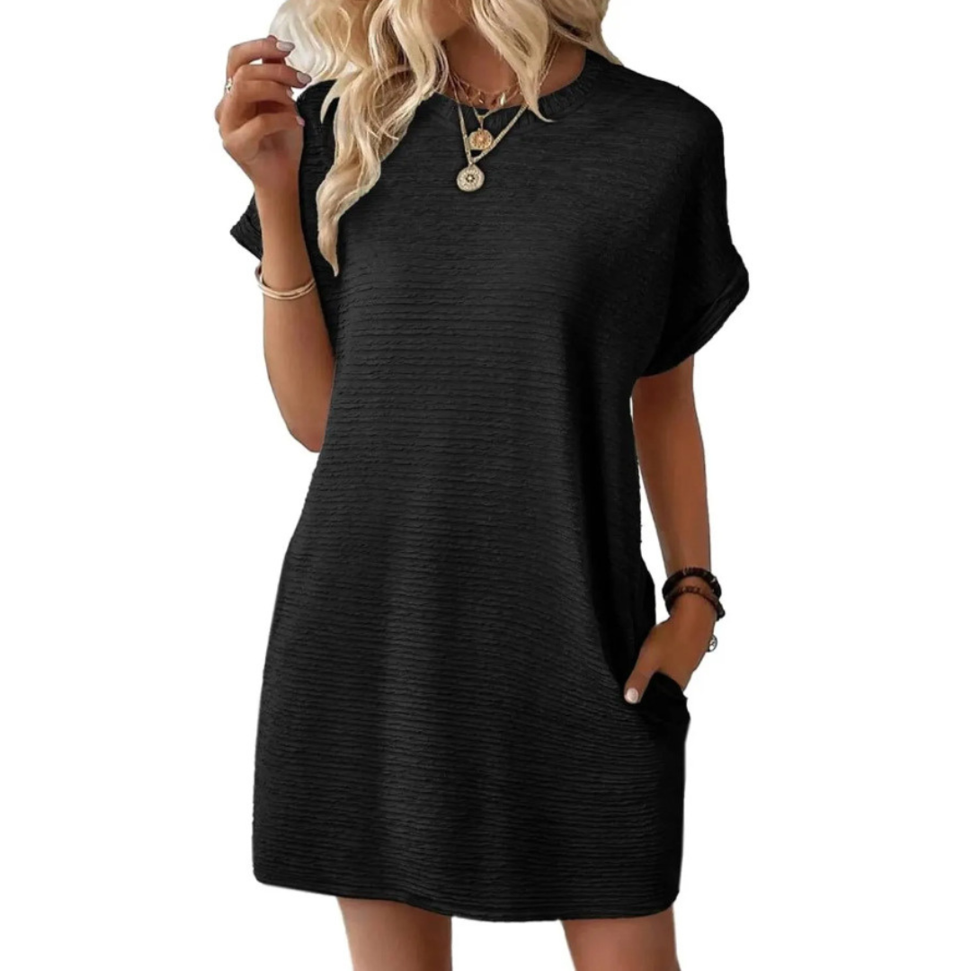 EVASHA™ – Vestido de Verão Casual Minimalista com Decote Redondo