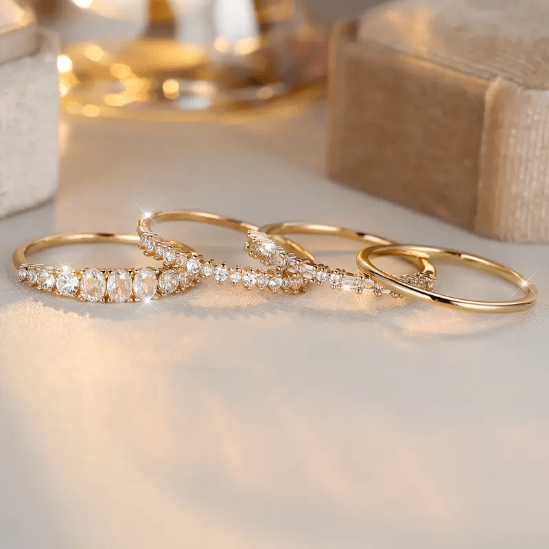 Anéis empilhados de zircônia dourada 14k