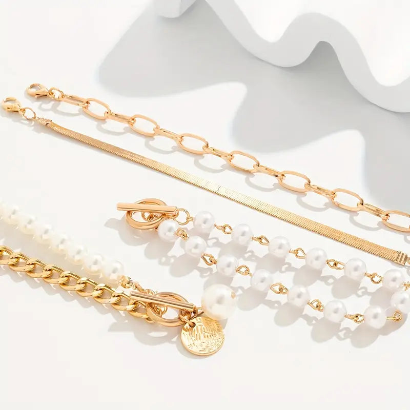 Conjunto de Pulseiras Elegantes de Ouro com 4 Peças