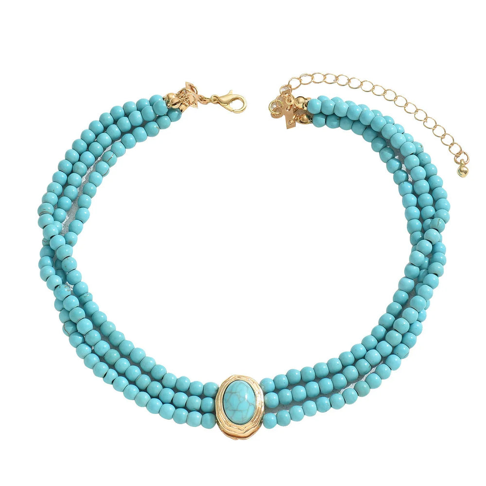 Colar Elegante Vintage com Contas Turquesa