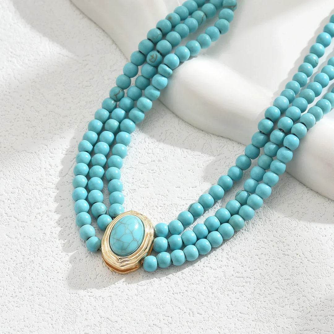 Colar Elegante Vintage com Contas Turquesa