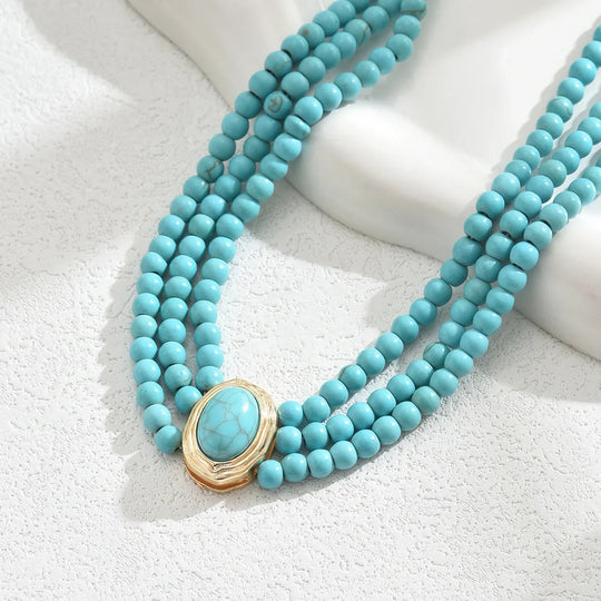 Colar Elegante Vintage com Contas Turquesa