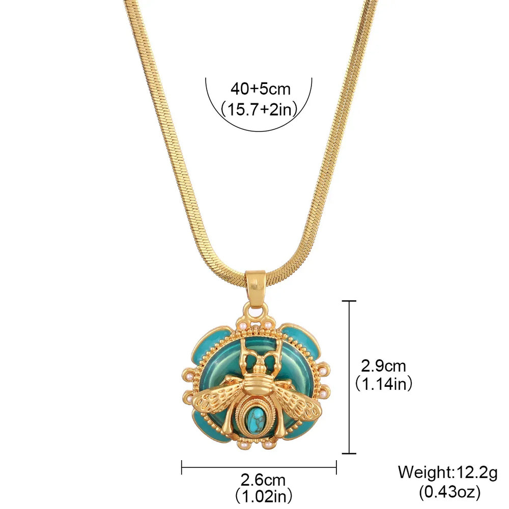 Colar de Pingente de Abelha em Ouro Chic com Turquesa