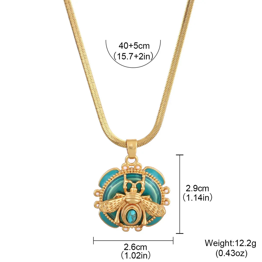 Colar de Pingente de Abelha em Ouro Chic com Turquesa