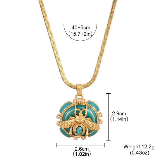 Colar de Pingente de Abelha em Ouro Chic com Turquesa