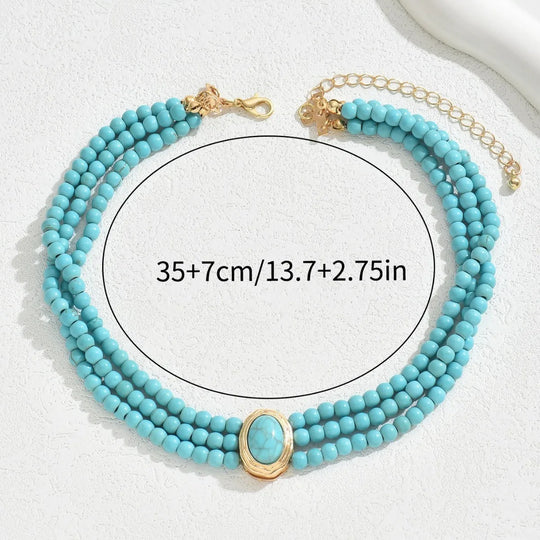 Colar Elegante Vintage com Contas Turquesa