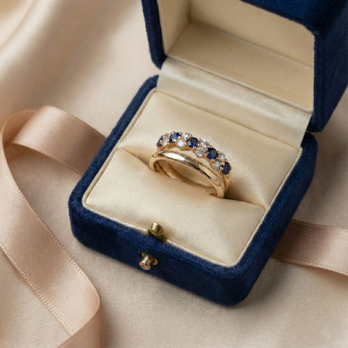 Anel de Ouro Vintage Elegante com Zircônia Azul