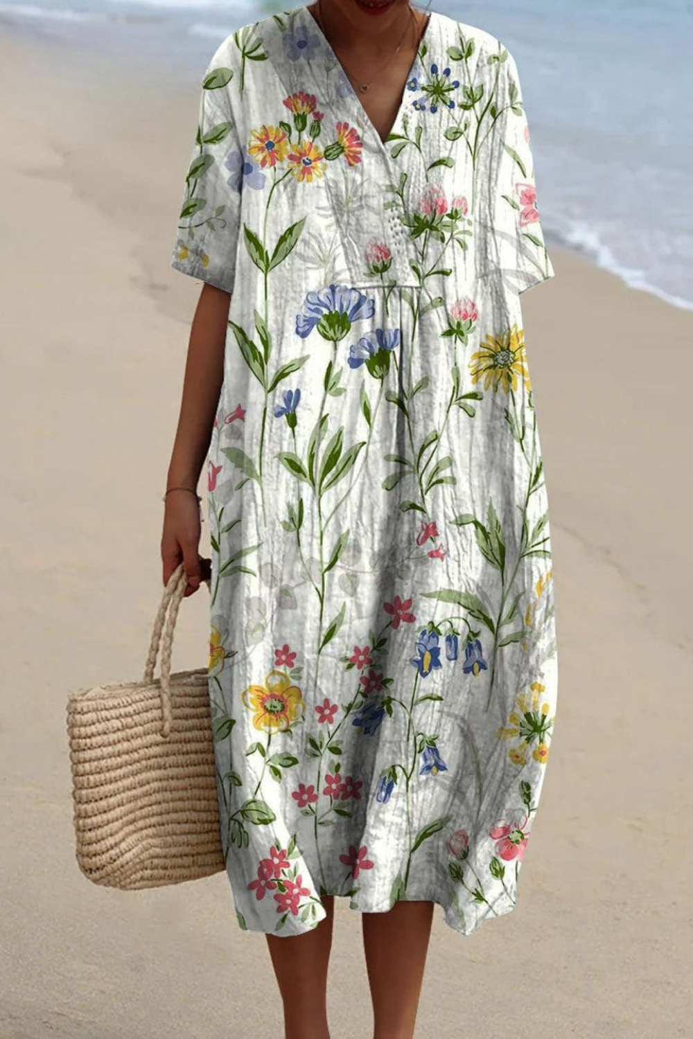 Vestido feminino vintage, casual, com padrao floral e corte esvoacante