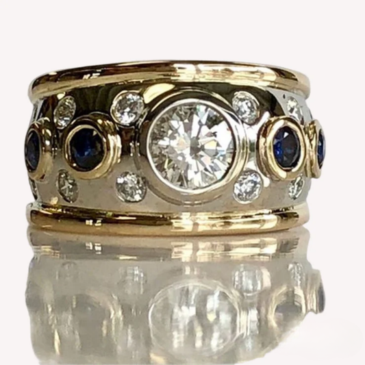 ANEL DE ZIRCÔNIA DOURADO VINTAGE COM INLAY