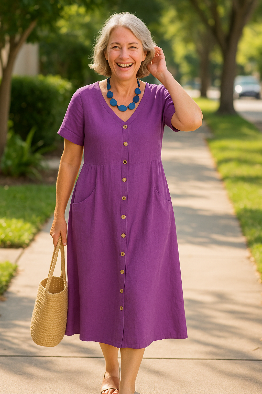 Anna | Vestido Midi de Algodão e Linho para o Dia a Dia