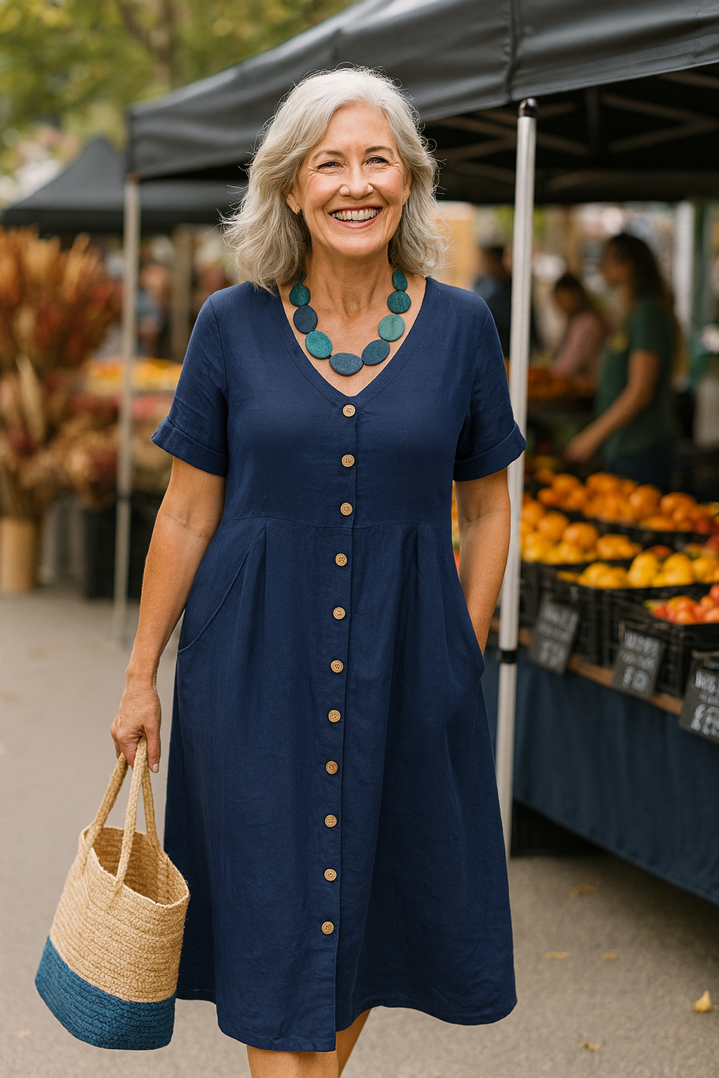 Anna | Vestido Midi de Algodão e Linho para o Dia a Dia