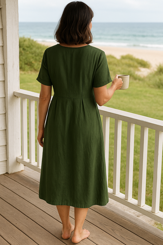 Anna | Vestido Midi de Algodão e Linho para o Dia a Dia