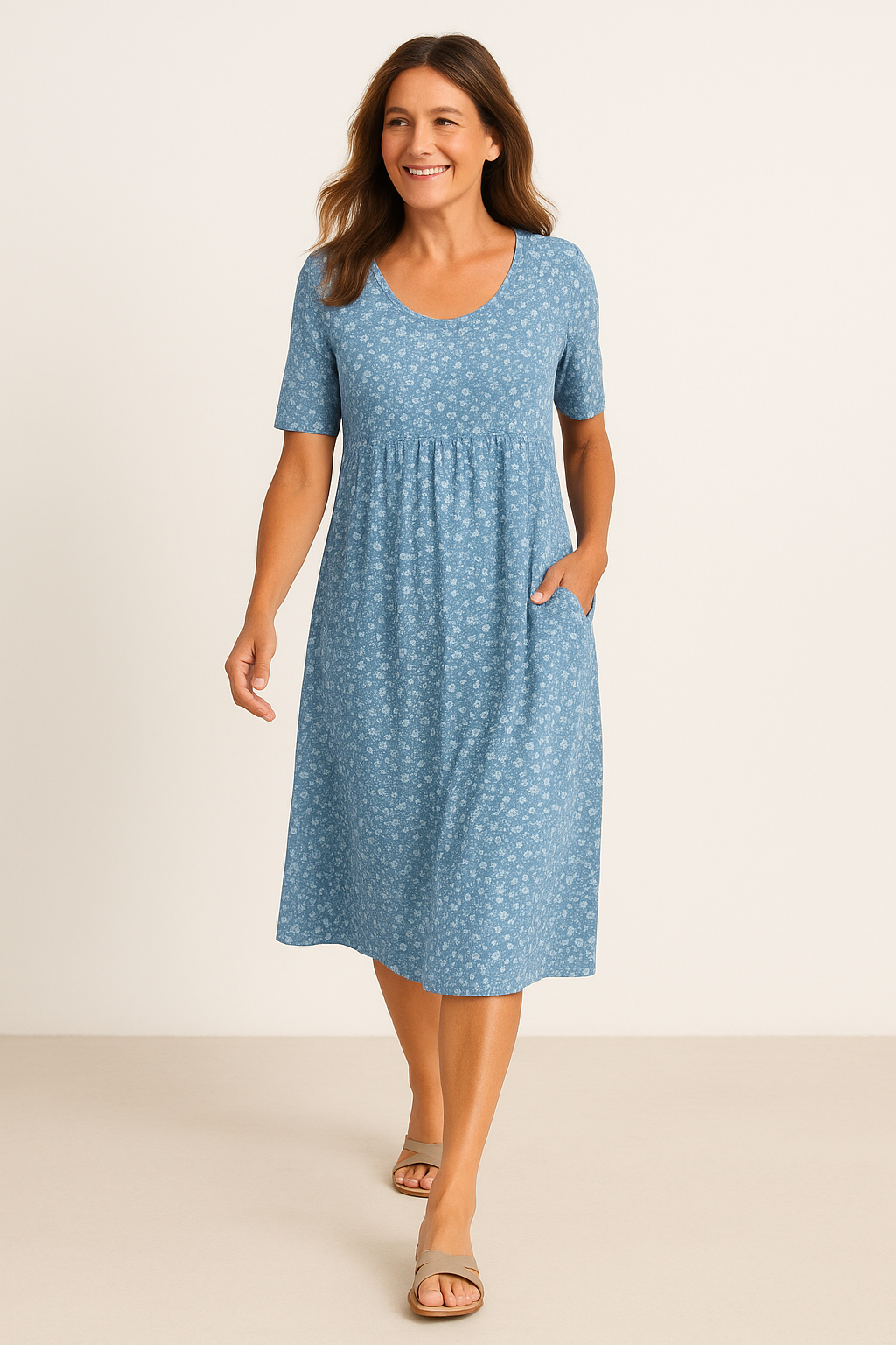 Maribelle | Vestido Midi Floral Sem Esforço - Cobre os braços superiores e a barriga