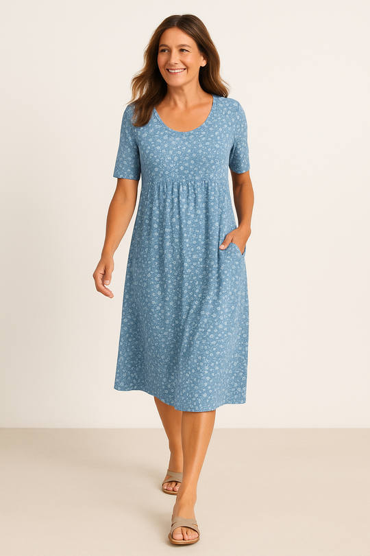 Maribelle | Vestido Midi Floral Sem Esforço - Cobre os braços superiores e a barriga