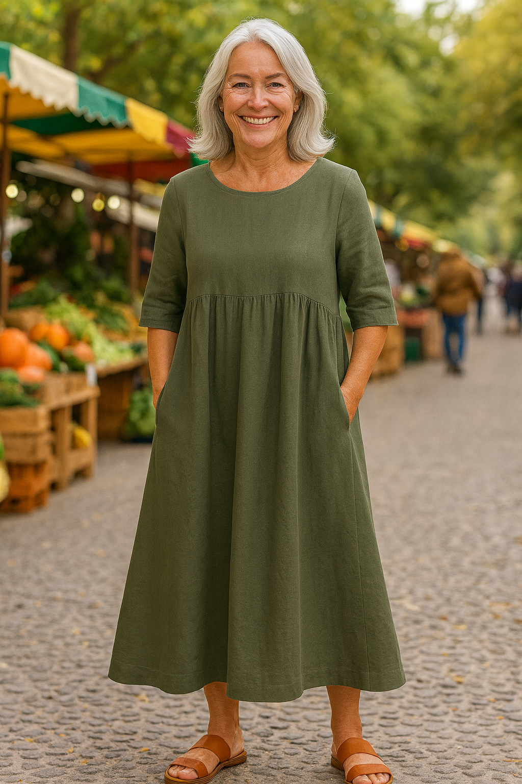 Anora | Vestido de Algodão com Bolsos que Valoriza