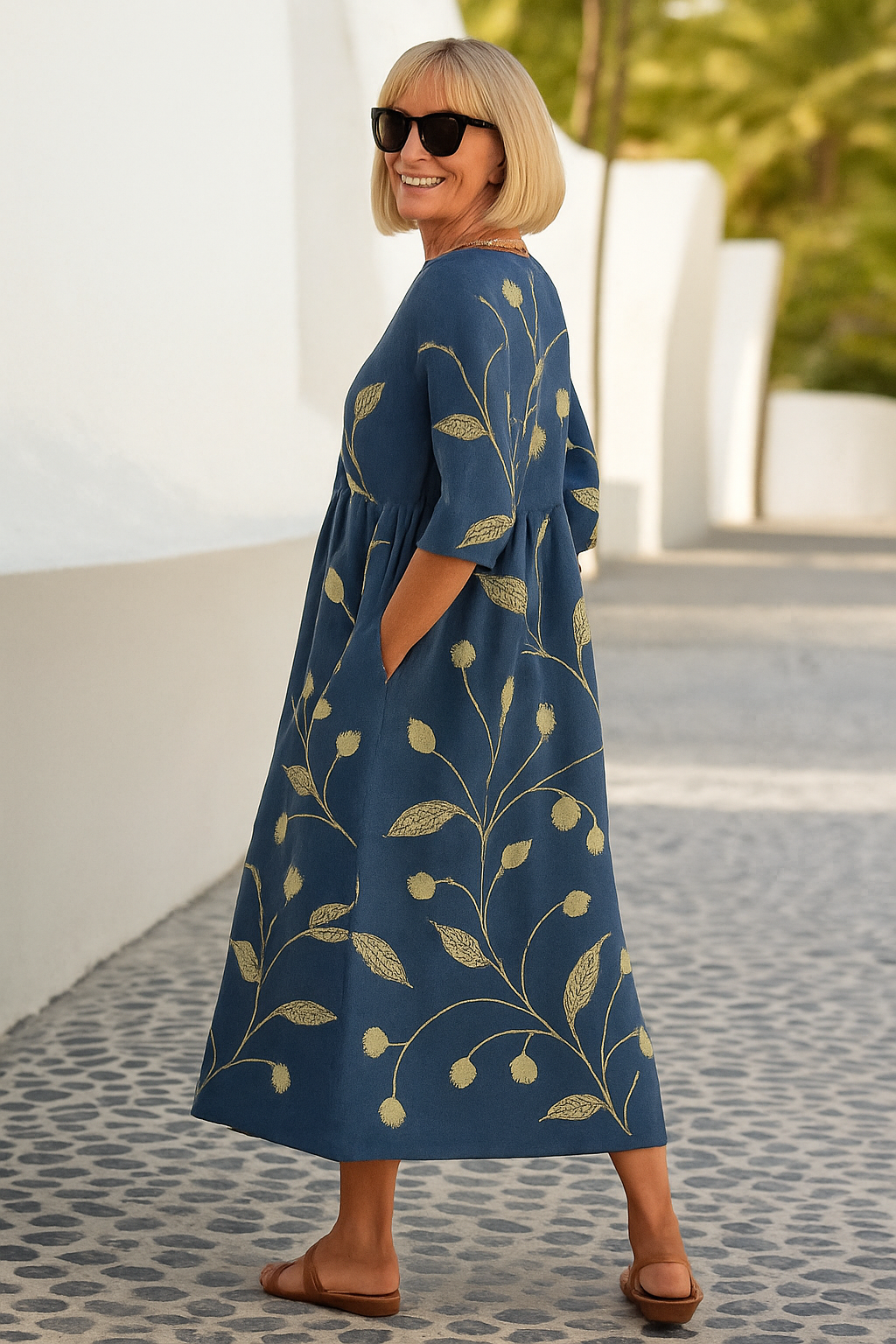 Eliza | Vestido Midi Relaxado - Elegância Sem Esforço, Conforto Diário