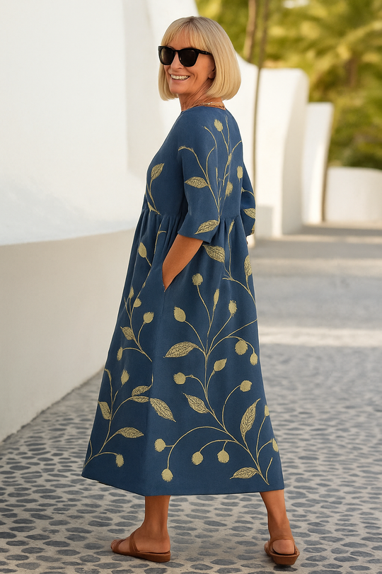 Eliza | Vestido Midi Relaxado - Elegância Sem Esforço, Conforto Diário