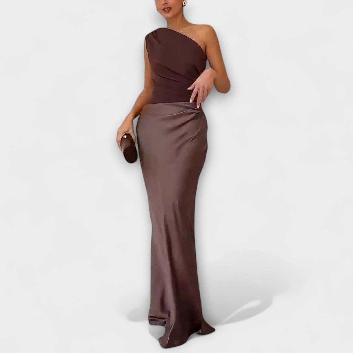 Elegante Vestido Maxi de Um Ombro com Pregas