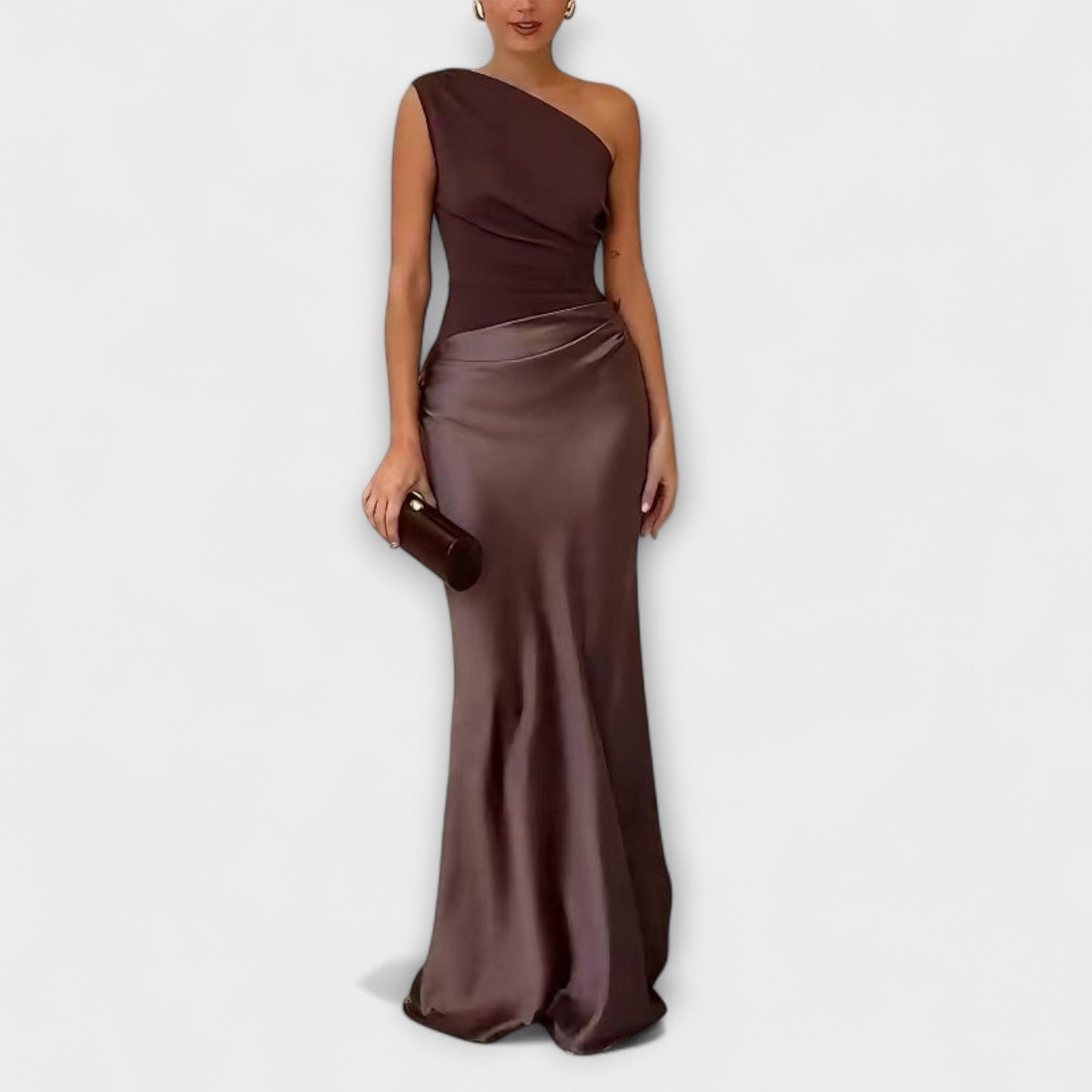 Elegante Vestido Maxi de Um Ombro com Pregas