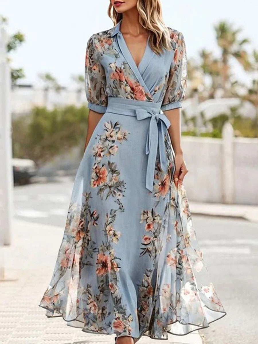 ELSIE | VESTIDO MIDI FLORAL COM DECOTE EM V