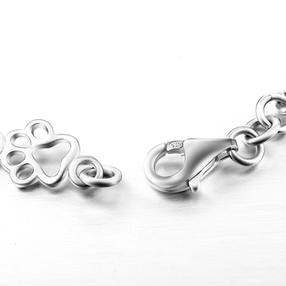 Pulseira de Charms em Prata Pura com Pata de Cachorro e Osso - Edição Limitada