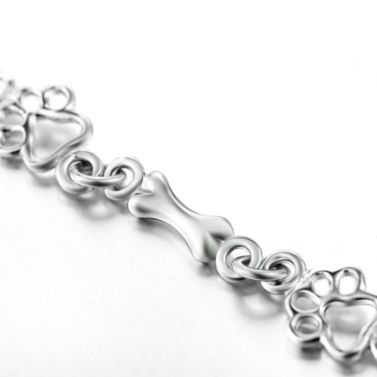 Pulseira de Charms em Prata Pura com Pata de Cachorro e Osso - Edição Limitada