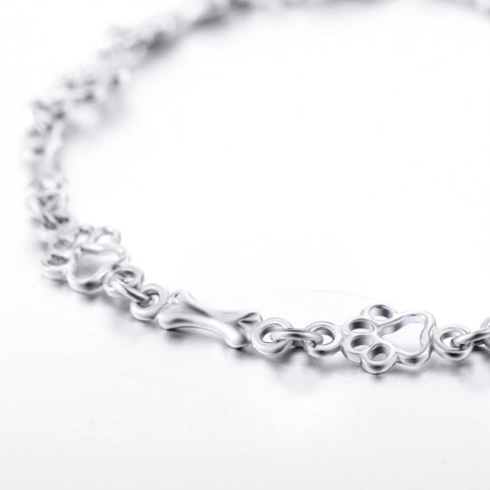 Pulseira de Charms em Prata Pura com Pata de Cachorro e Osso - Edição Limitada