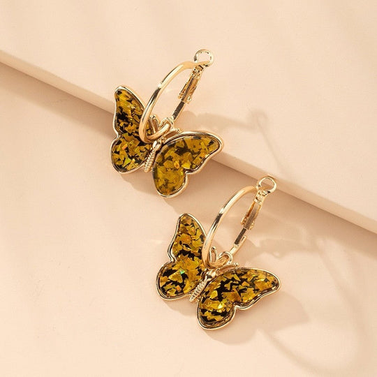 Brincos de Argola Borboleta Multicoloridos em Ouro
