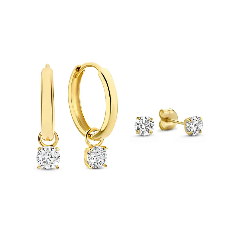 Conjunto de Brincos Elegantes de Pedra Dourada