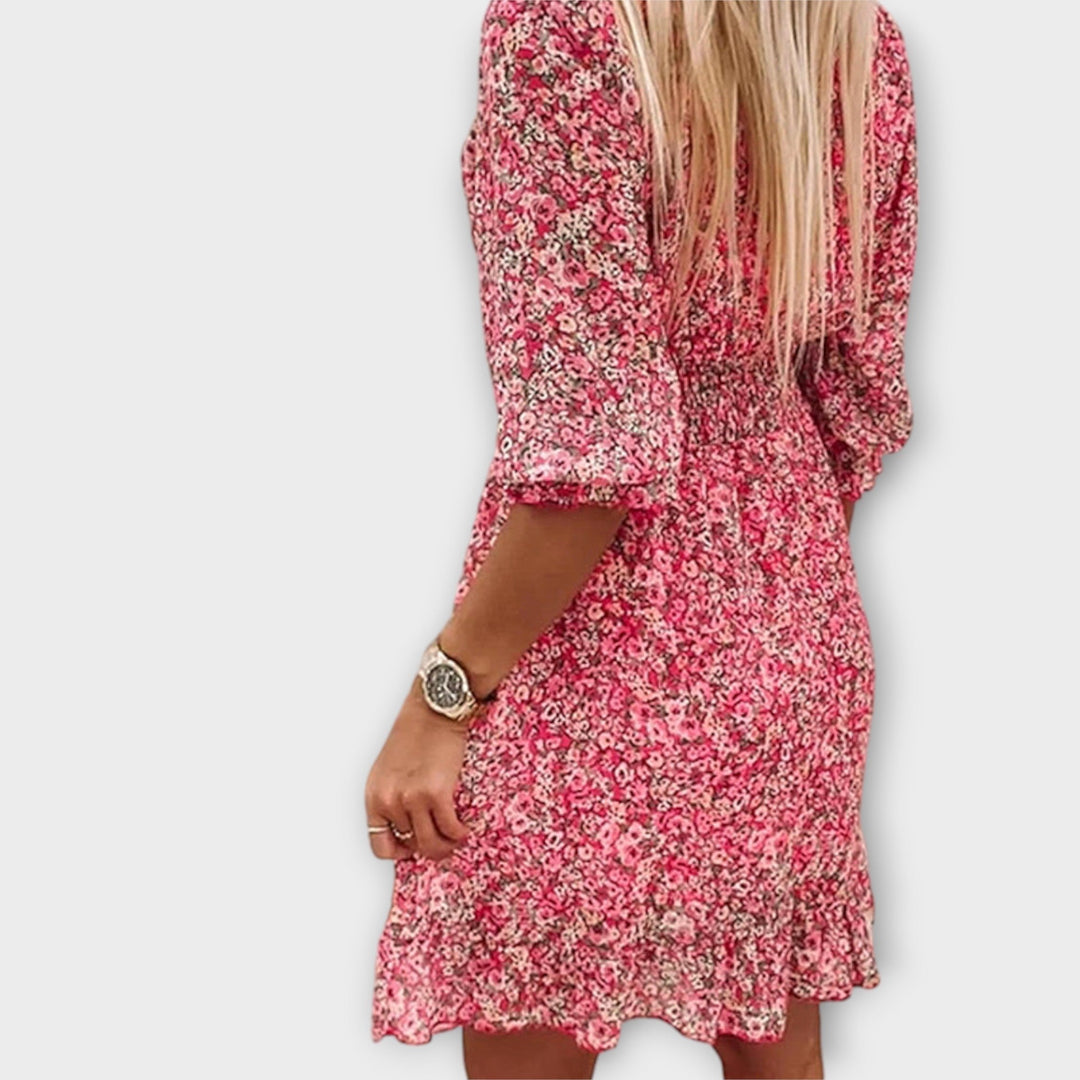 Aurora Vestido de Manga Bufante Floral para Mulheres