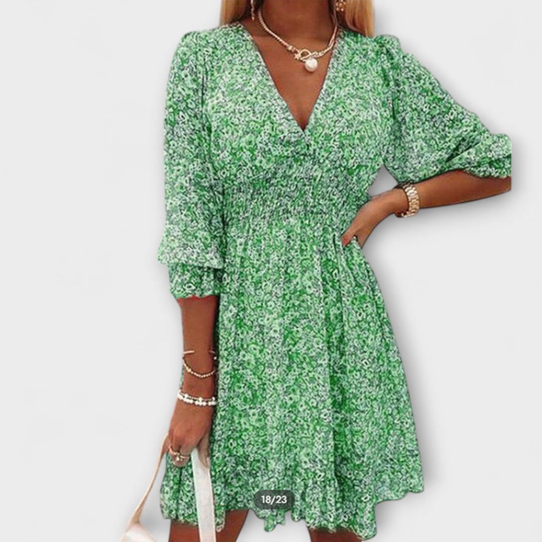 Aurora Vestido de Manga Bufante Floral para Mulheres